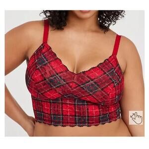 Torrid Curve Red Lace Plaid Unlined Cropped Bralette Plus Size 5X 28